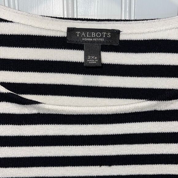 Talbots Scoop Neck Striped Lightweight Sweater Top Size 2XP Black White - Picture 4 of 7